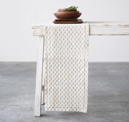 Charcoal & Cream Floral Table Runner