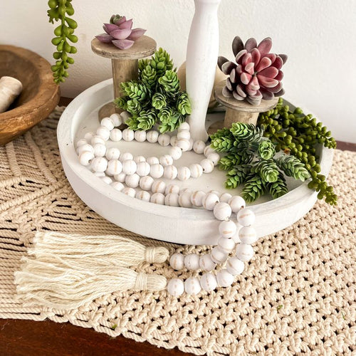 White Wooden Bead Garland