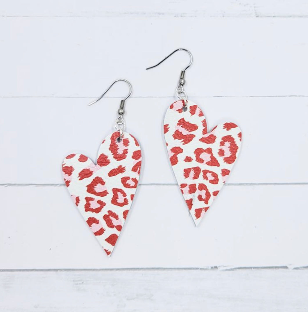 Leopard Heart Leather Earrings