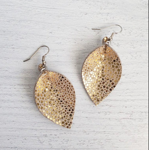 Gold Pinched Leather Earrings