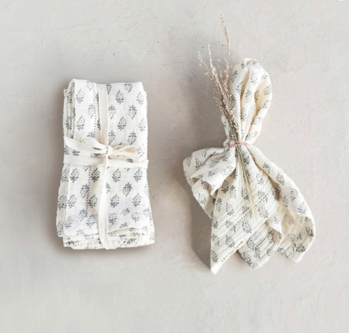 Charcoal & Cream Floral Napkin Set