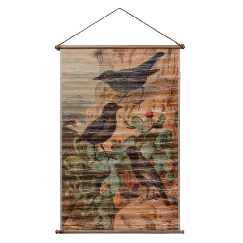 Printed Bamboo Scroll Vintage Reproduction Birds Image Wall Décor, Multi Color