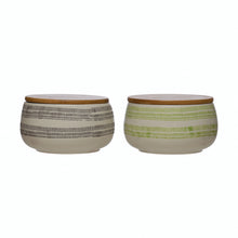 Load image into Gallery viewer, Stoneware Canister w/ Pattern &amp; Bamboo Lid